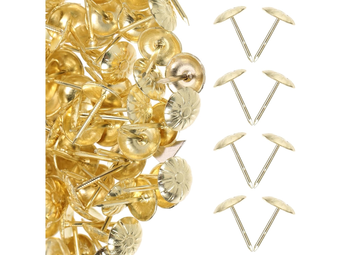 300 Tachas Decorativas Redondas Para Estofamento, Banhadas A Ouro