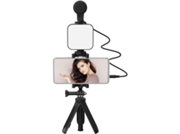 Kit Compacto para Vlogs com Smartphone, Incluindo Câmera, Celular, Luz Led, Suporte/presilha e Cabo de 3,5 Mm. SFUSHOS