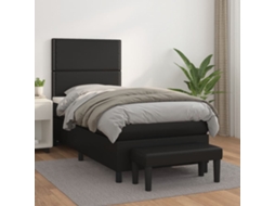 Vidaxl Cama com Molas/colchão 90x200 Cm Couro Artificial Preto