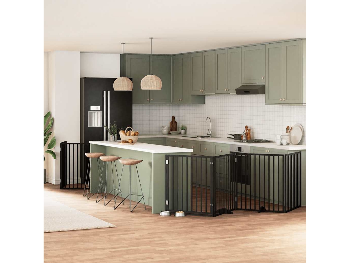 Vidaxl Portão P/ Cães Com Porta Dobrável 12 Painéis 960 Cm Álamo Preto