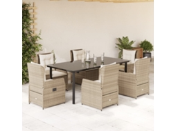 Conjunto 7 Peças Jantar P/ Jardim Com Almofadões Vime Pe Bege Dkd Home Decor