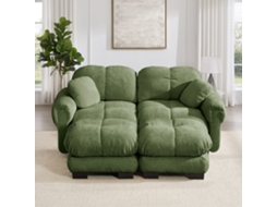 Sofá Chenille 2 Lugares Verde, Modular Em U, Com Otomana Móvel, Assentos Grossos, Fácil Montagem, Para Sala