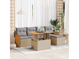 Vidaxl 6 Pcs Conjunto Sofás Jardim Com Almofadões Vime Pe/acácia Bege