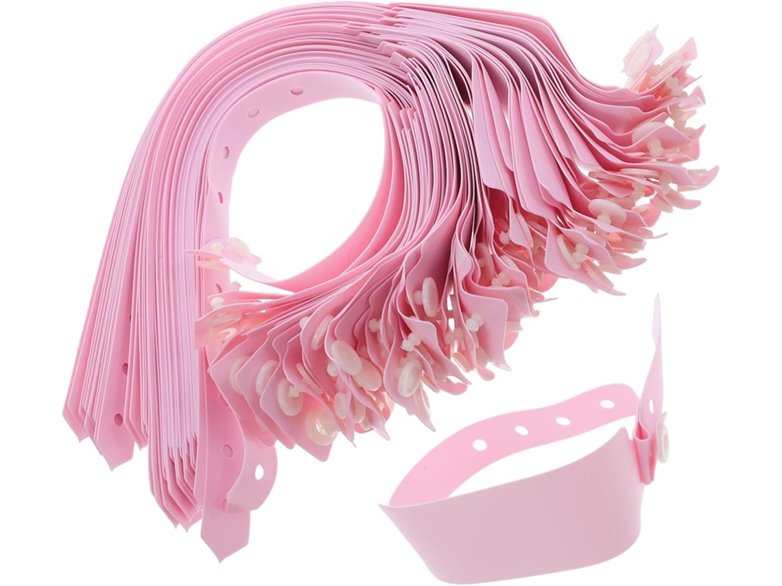 Pulseiras de identificação médica resistentes e confortáveis para idosos, em PVC rosa, pacote com 100 unidades.