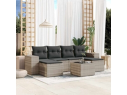 Vidaxl 7 Pcs Conj. Sofás Jardim Com Almofadões Vime Pe Cinzento-claro