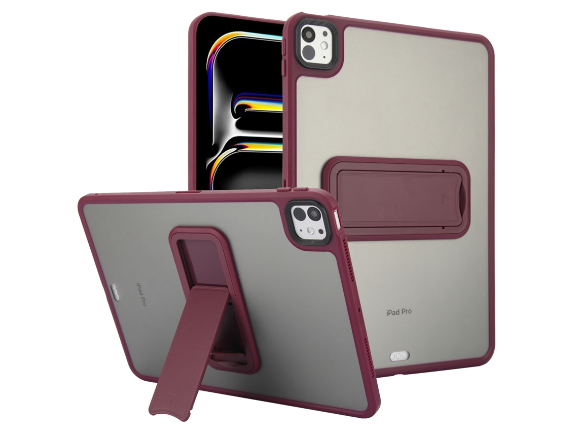Capa Protetora Fosca Com Suporte 10.2 Transparente, Capa Completa À Prova De Choque, Cor Vinho - Ipad Pro 11 (2024)