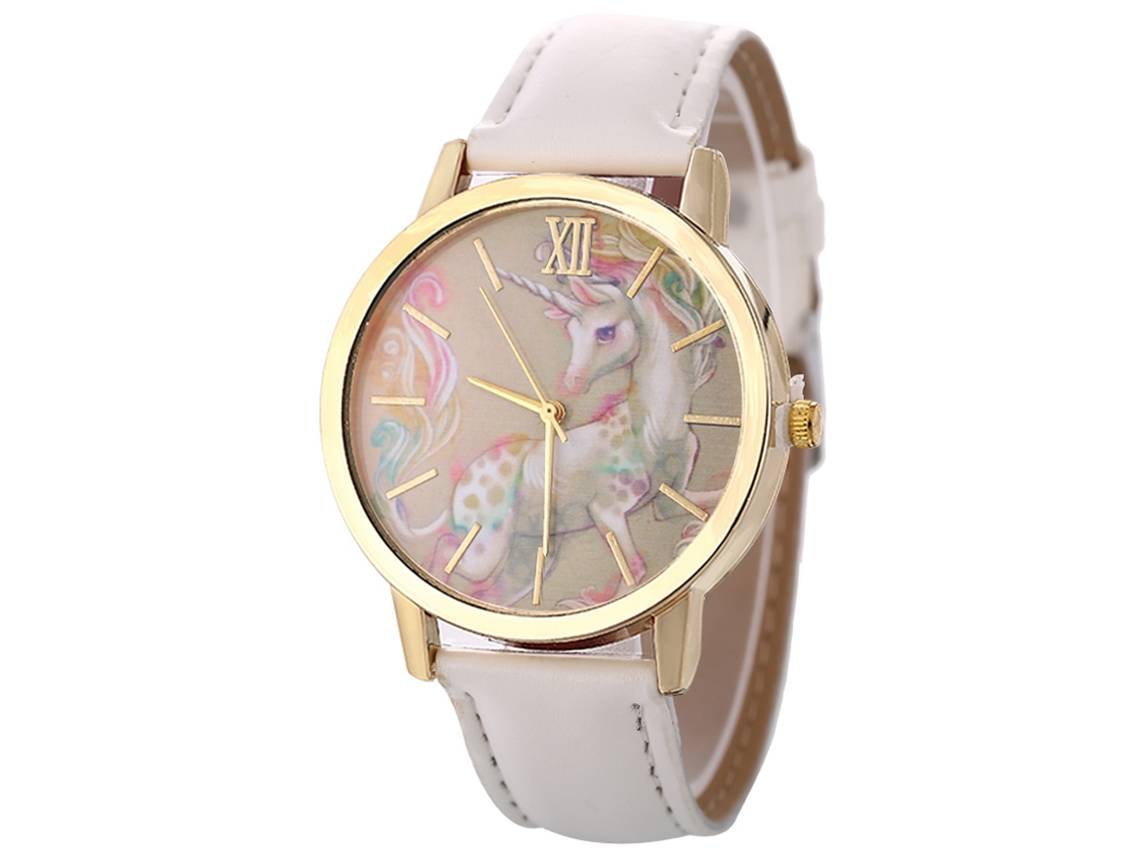 Relógio de quartzo unissex Zhoulianfa, moderno e casual, com pulseira de couro branca.