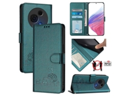 Capa De Couro Para Celular Com Padrão Rfid Em Relevo De Gato E Rato Com Cordão