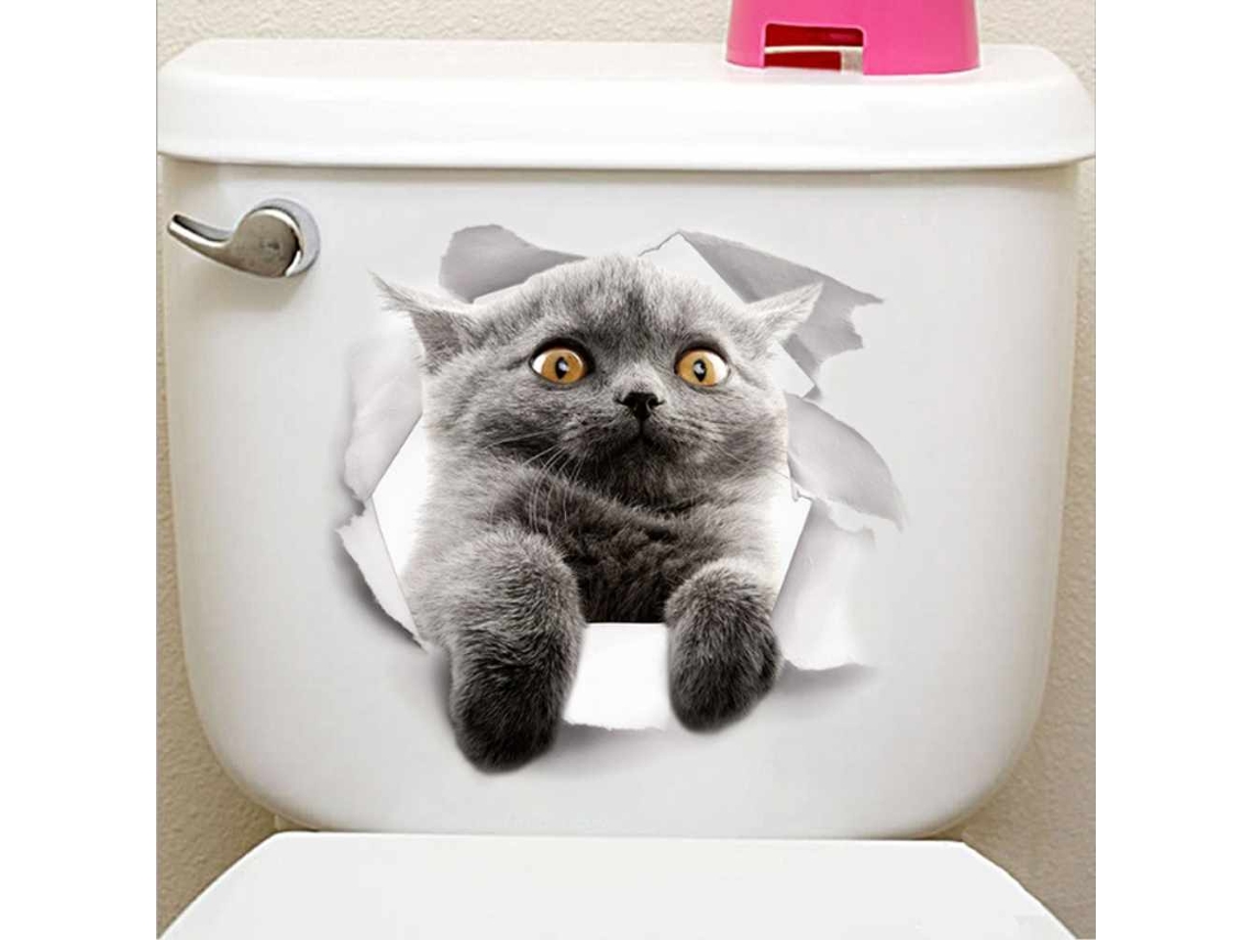 Adesivo De Parede Pvc Gato Encantador Animal Para Geladeira E Banheiro
