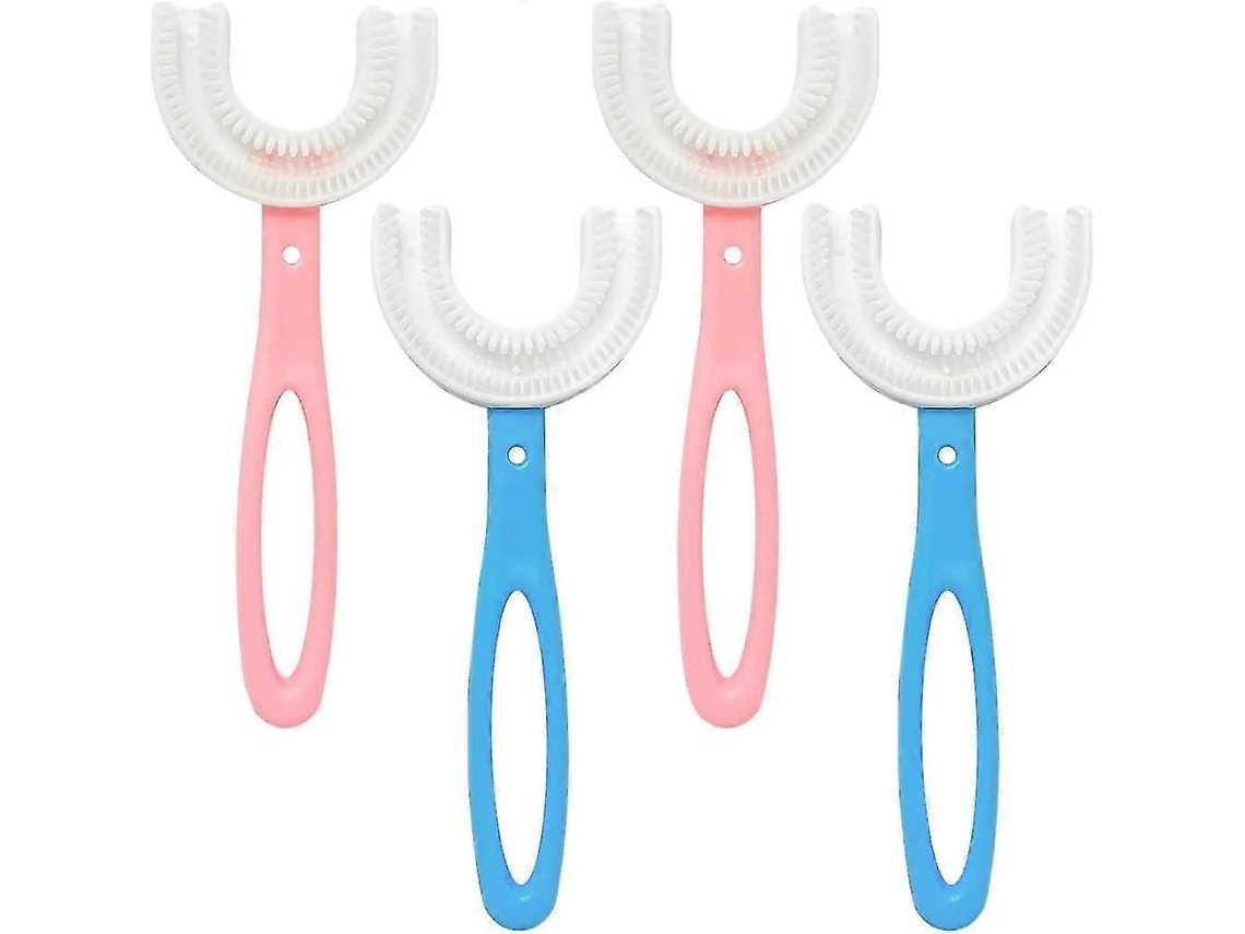 Conjunto de 4 Escovas Dentes Infantis em Formato U com Cerdas Silicone e Cabeça Qualidade Alimen Tar. GOKOCO