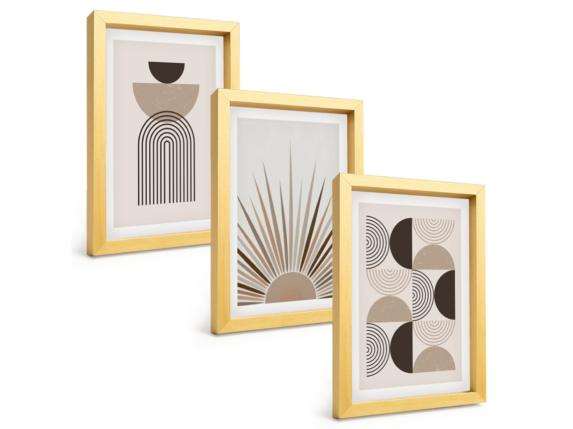 Composição De Quadros Formas Abstratas Em Marrom E Bege Espelharte (3 Peças 20x30 Cm)
