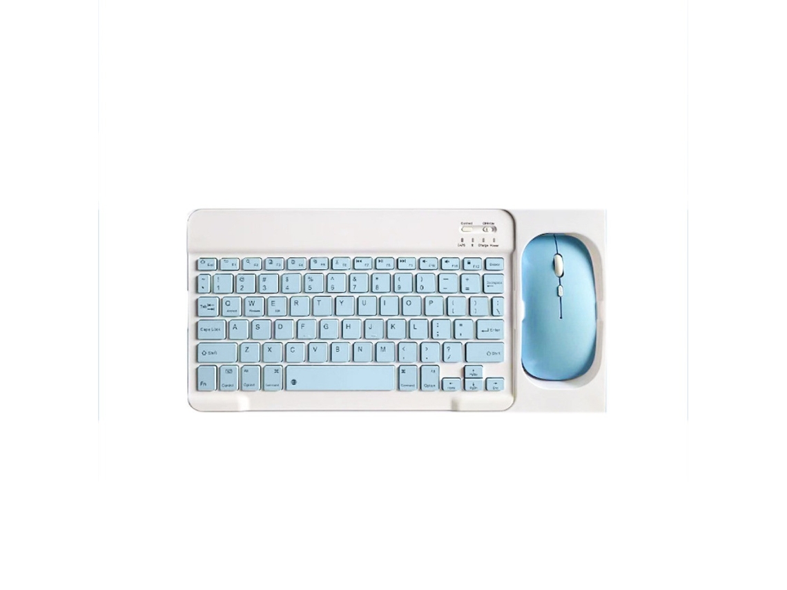 Conjunto De Teclado E Mouse Bluetooth, 10 Polegadas, Recarregável, Com Estojo, Azul Celeste