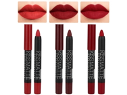 3pcs Dark Ruby Deep Red Matte Batom e Lápis de Cor Lápis Delineador Conjunto Vermelho Matte Delineador de Lábios e Batom Líquido Stay On 10 EHSTMIND