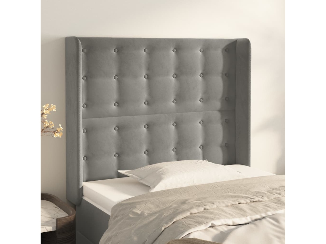 Vidaxl Cabeceira Cama C/ Abas Veludo 103x16x118/128 Cm Cinzento-claro