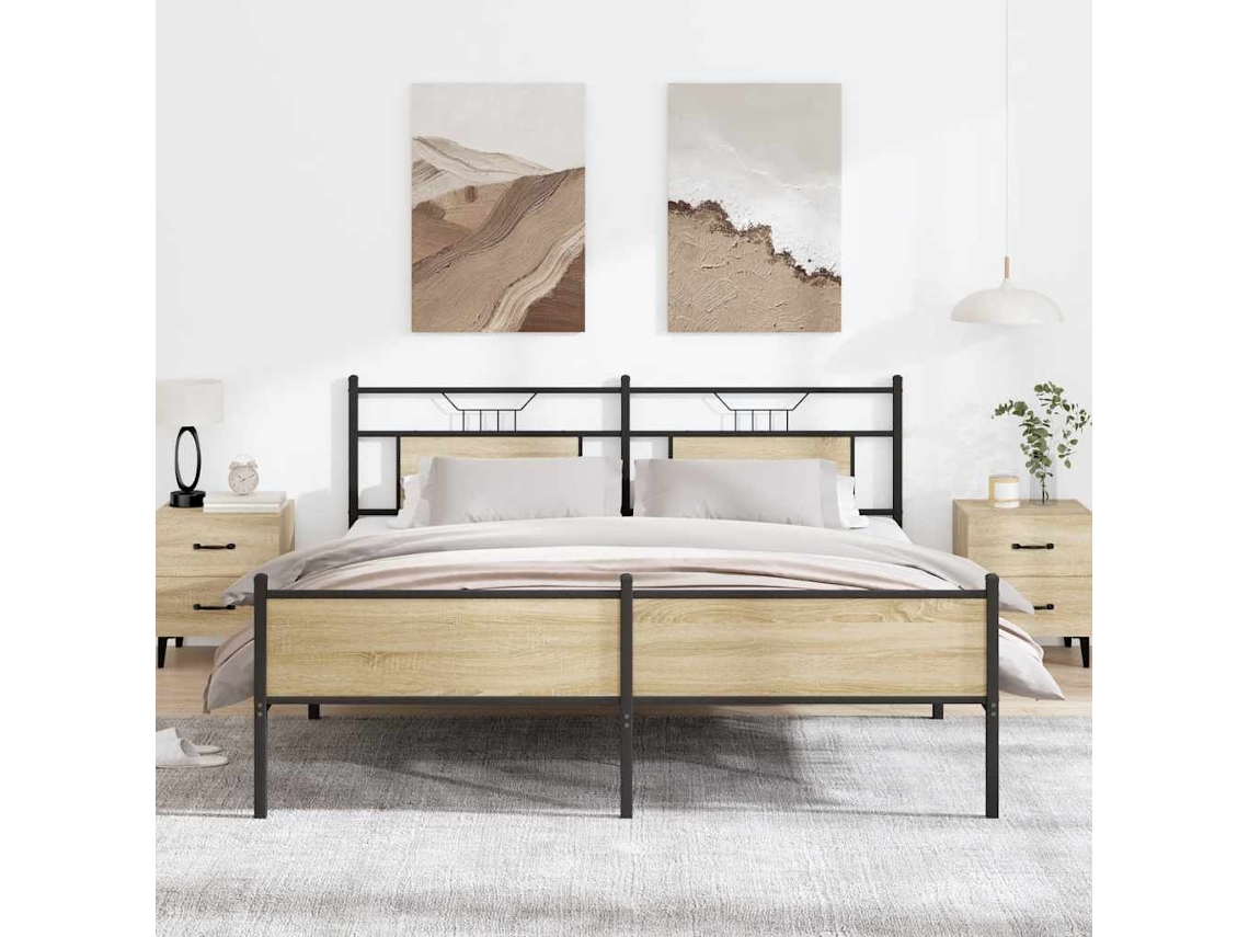 Vidaxl Estrutura de Cama Sem Colchão 183x213cm Metal Carvalho Sonoma