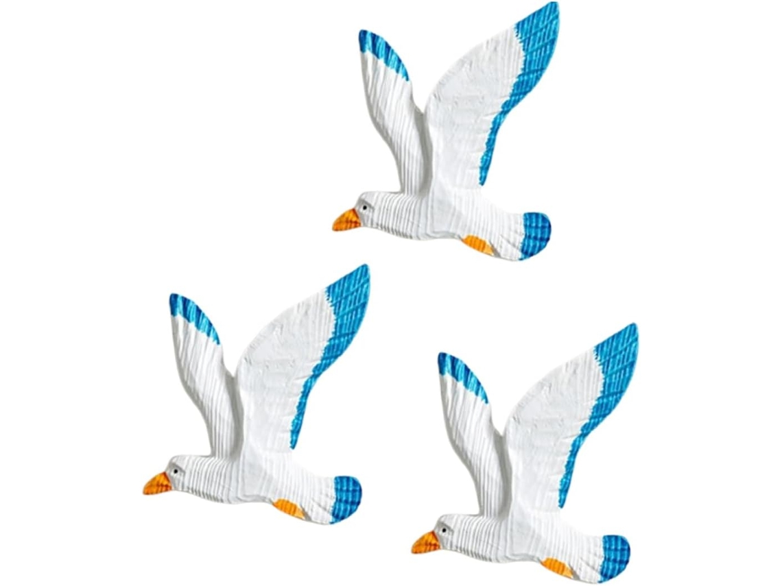 Kit de 3 Gaivotas Decorativas de Resina para Pendurar na Parede, no Teto Ou em Árvores. Feitas À Mão com Materiais CHABERLU