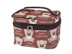 Bolsa de Maquilhagem Portátil Grande Capacidade com Estampa de Urso para Viagem Pu RNEMITERY