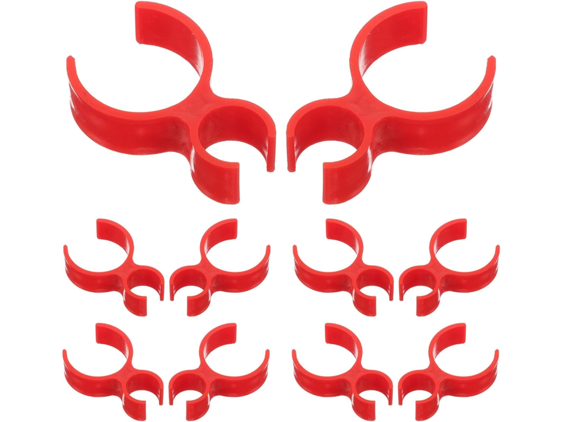 Conjunto de 10 pinos de plástico vermelho para garrafas, resistentes e leves, ideais para velas em festivais e comemorações.