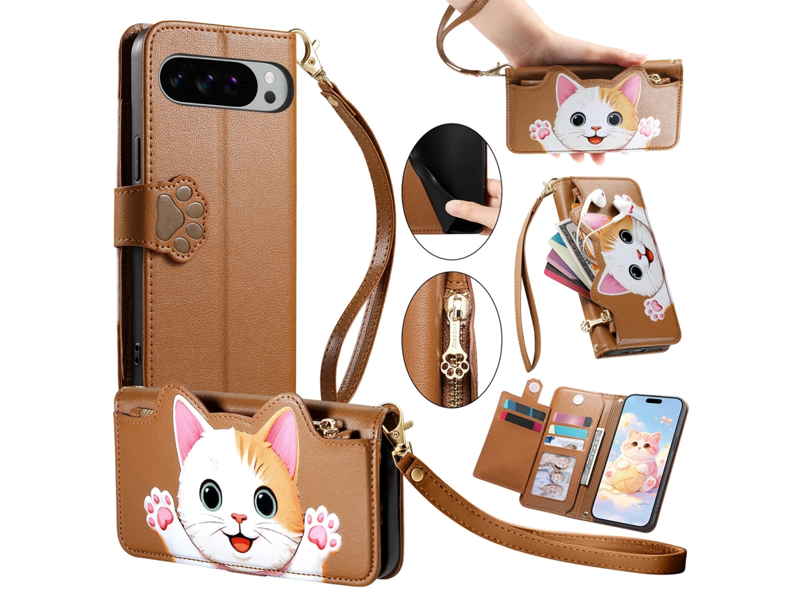 Capa De Couro Com Pulseira E Proteção Para Google Pixel 11/11 Pro Hibbent (marrom)