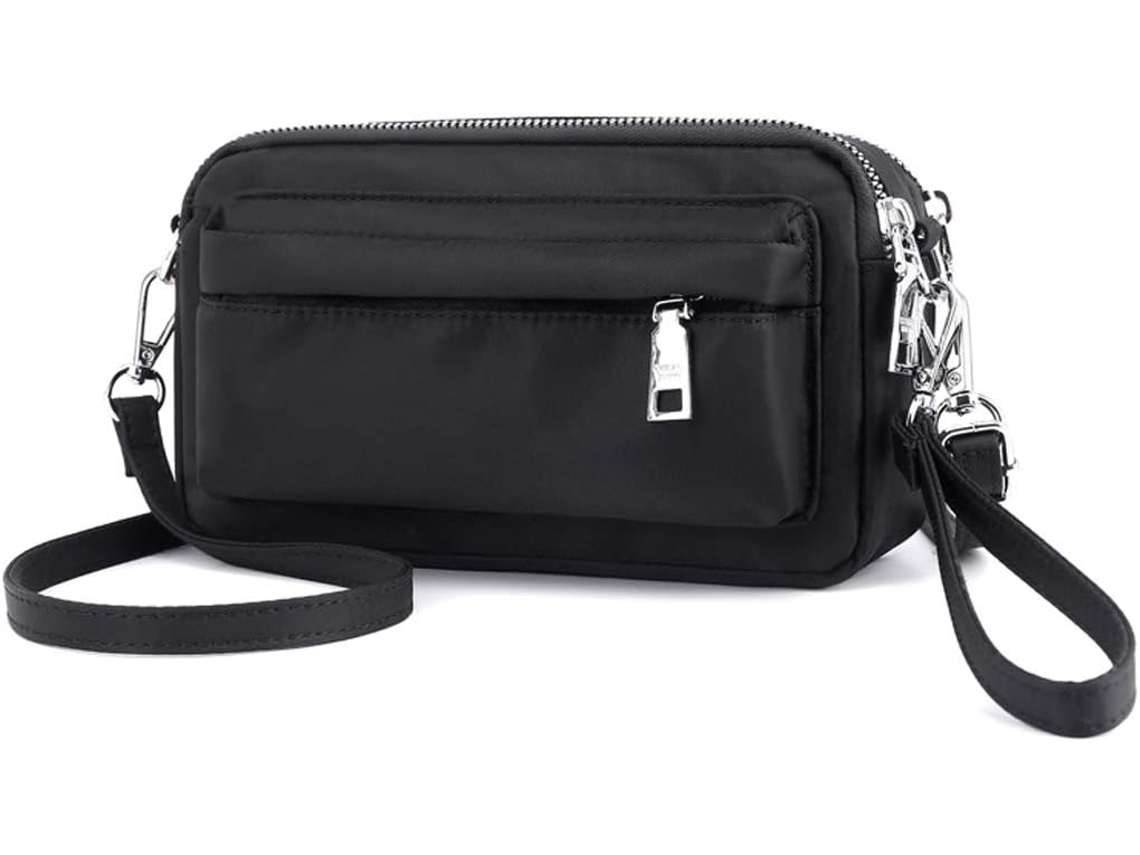 Mala De Ombro Pequena Em Nylon Impermeável Para Mulher - Saco Leve - Preto