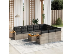 Vidaxl 11 Pcs Conjunto Sofás De Jardim C/ Almofadões Vime Pe Cinzento