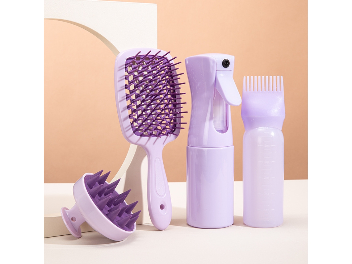 Kit De Beleza Capilar Roxo Com Escova, Pulverizador, Pente E Massagista, Conjunto 4 Em 1 Para Cuidados Com O Cabelo, Compacto, Recarregáv...