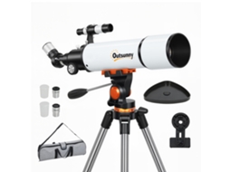 Telescópio Astronômico Abertura 80mm 500mm Refrator Portátil Adaptador Celular Bolsa Transporte Tripé Altura Ajustável 40x 16x Preto Branco