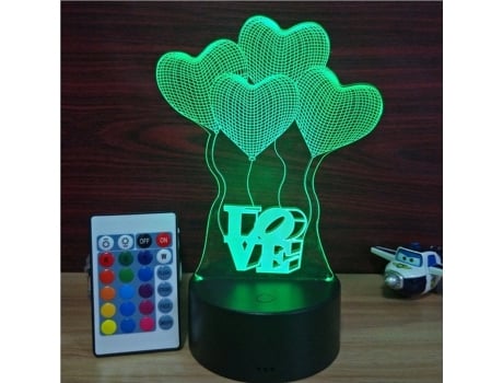 Candeeiro 3d Corações 6 Lâmpada Mágica