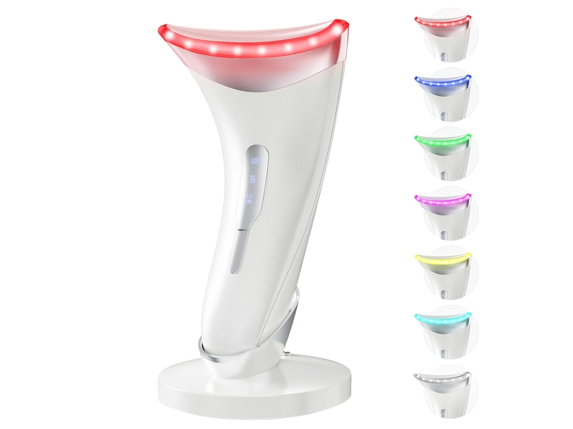Massajador Facial De Terapia De Luz De 7 Cores Com Base, Vibração E Calor Ajustáveis ​​para Rugas E Papada Branco Siurn