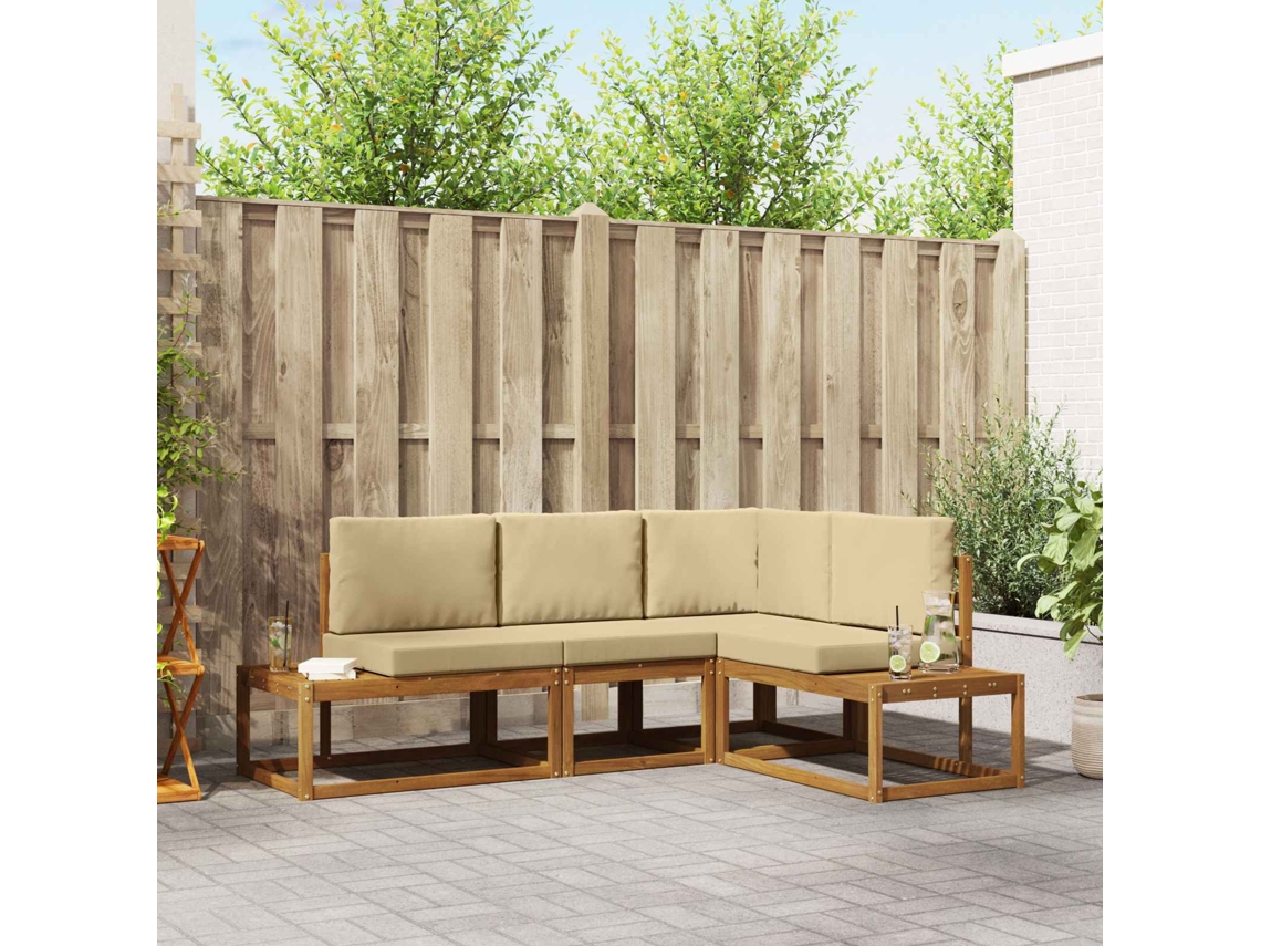 Vidaxl 4 Unid. Conjunto De Sofás Para Exterior Natural E Bege
