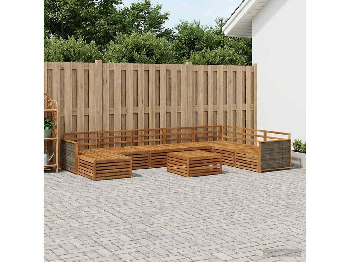 Vidaxl Conjunto De Sofás Para Exterior 9 Pcs Natural