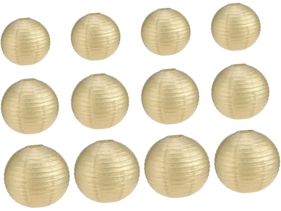 Conjunto De 12 Lanternas De Papel Dourada Dobráveis, Redondas, Para Decoração De Festas, Casamentos Gokoco