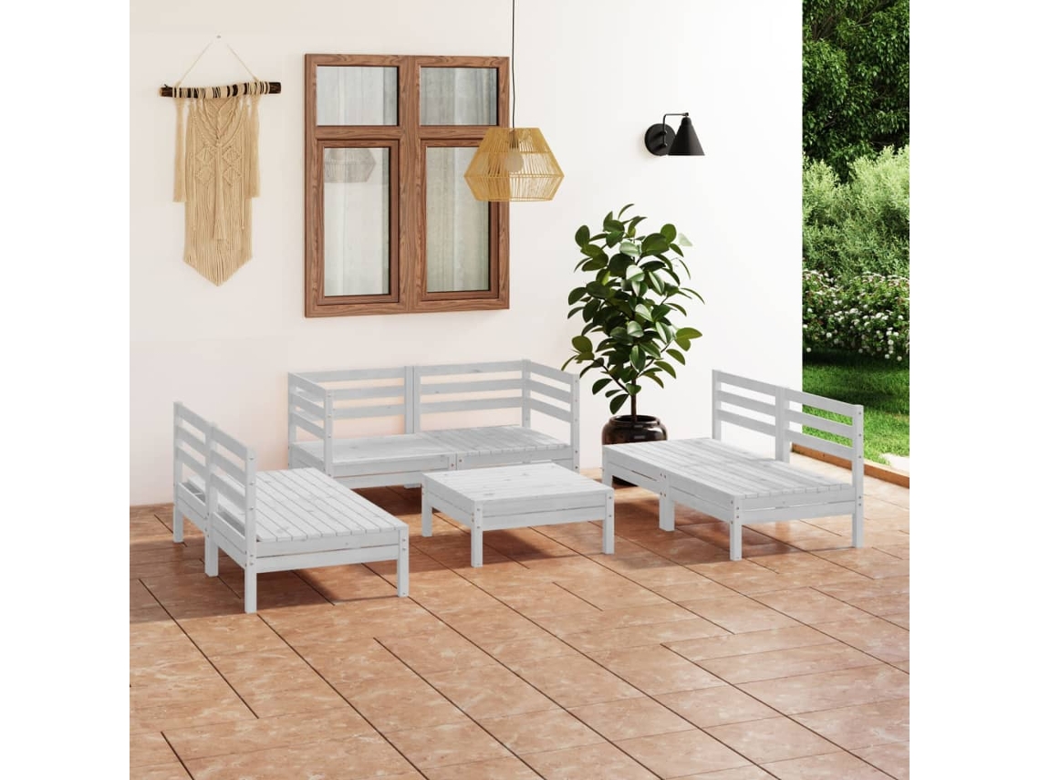 7 Pcs Conjunto Lounge De Jardim Pinho Maciço Branco Dkd Home Decor