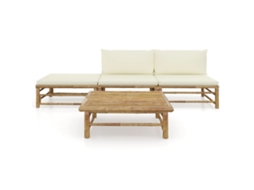 Maison Exclusive - 4 Pcs Conj. Lounge P/ Jardim Em Bambu C/ Almofadões Branco Nata