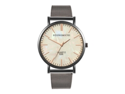 Reloj De Pulsera Para Hombre Con Correa De Malla De Aleación Dial Redondo Analógico Blanco Negro