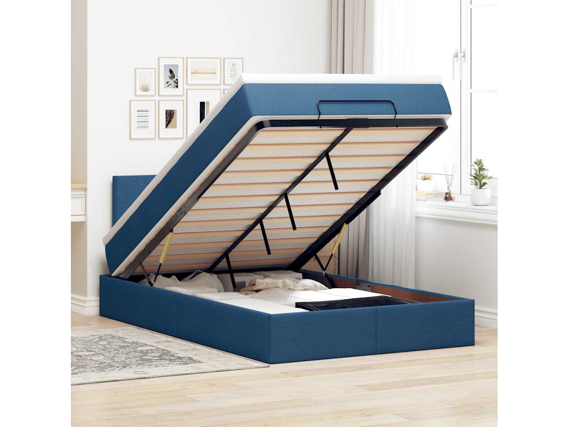 Vidaxl Estrutura de Cama Otomana com Colchão 120x190 Cm Tecido Azul