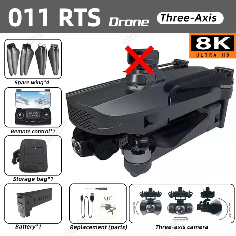 Drone 011rts Profissional, 3km Alcance, Câmera 8k Hd, Wifi Fpv, Dobrável, Motor Brushless, Gps, Quadricóptero Para Fotografia Aérea. Aeuzwr