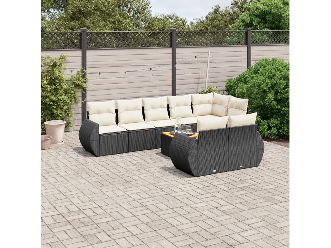 Vidaxl 9 Pcs Conjunto De Sofás P/ Jardim C/ Almofadões Vime Pe Preto