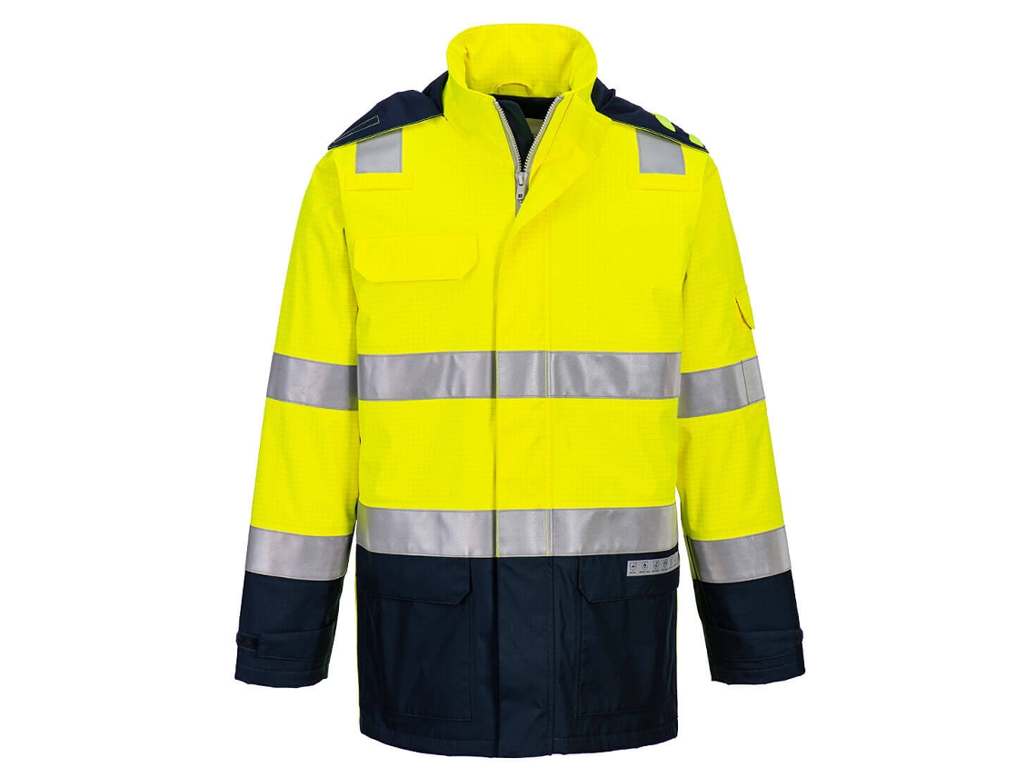 Jaqueta Leve Bizflame Rain+ Hi-vis Light Arc Azul Marinho E Amarelo / Xl
