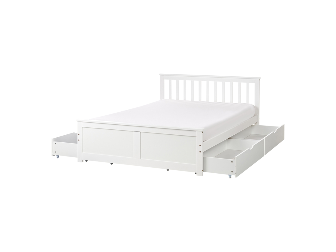 Cama Con 4 Cajones Beliani Olendon De Madera De Pino Blanco 150x206x82