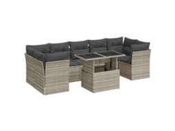 Conjunto de 8 Sofás Jardim com Almofadões Vime Pe Cinzento Claro MAISON EXCLUSIVE (8 pcs)