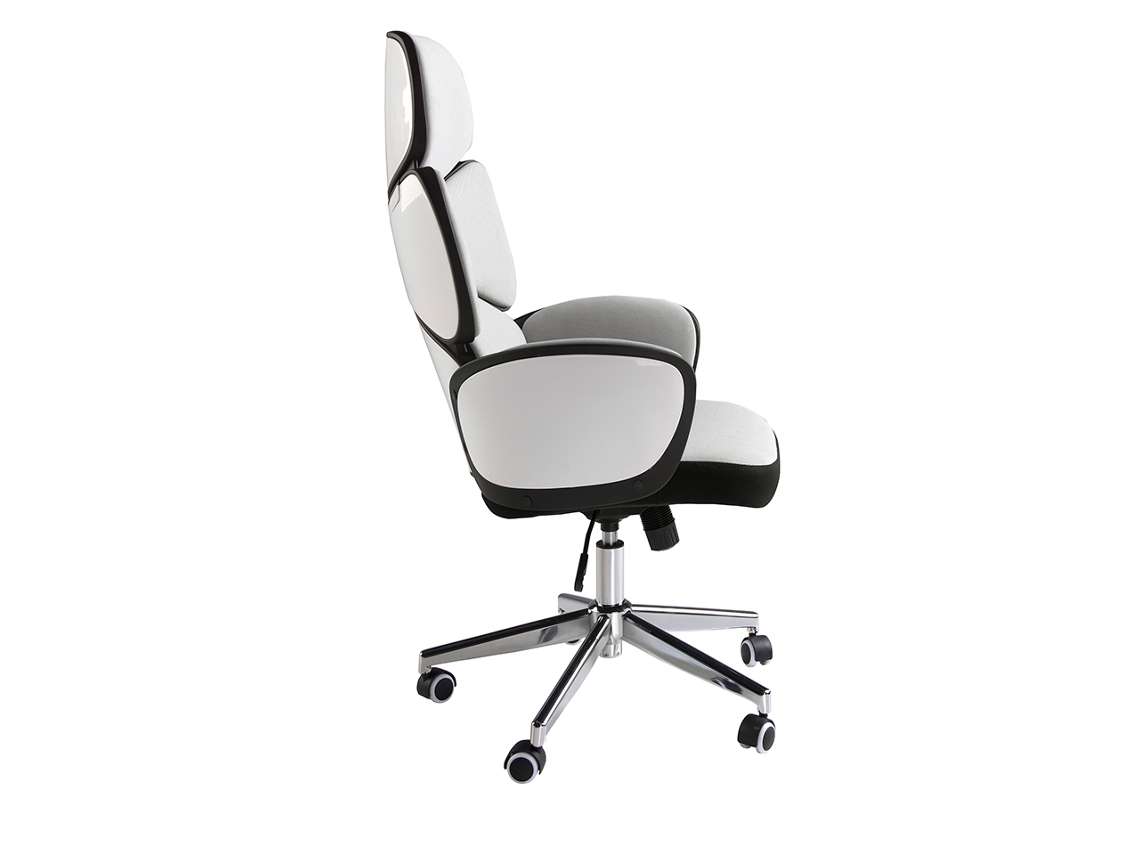 Cadeira Giratória de Escritório em Tecido Cinzento Claro e Pvc Branco Brilhante ANGEL CERDA 64 x 69 x 118/128