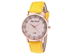 Reloj De Cuero Moda Unisex Dial Redondo Analógico De Cuarzo Amarillo