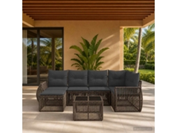 Vidaxl Conjunto De Sofá De Jardim 7 Pcs Cinza E Cinza Escuro Vime Pe