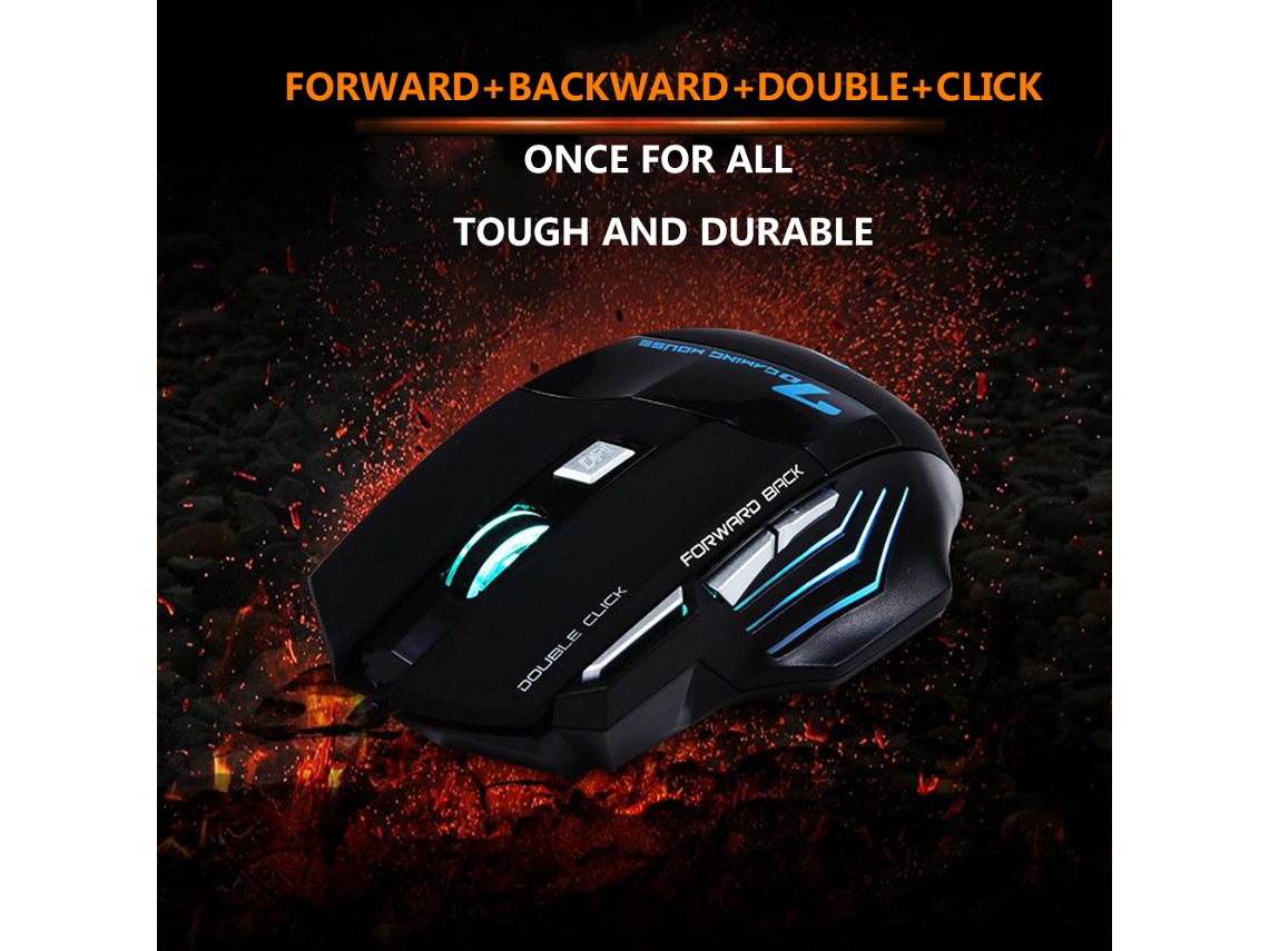 Mouse Gamer Com Fio Usb Óptico Led 7d 7 Botões 3200 Dpi Para Laptop Pc Gamer Profissional Preto