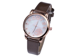 Relógio de Pulso Feminino de Couro Pu com Cinto de Liga Quartzo Round Dial Café