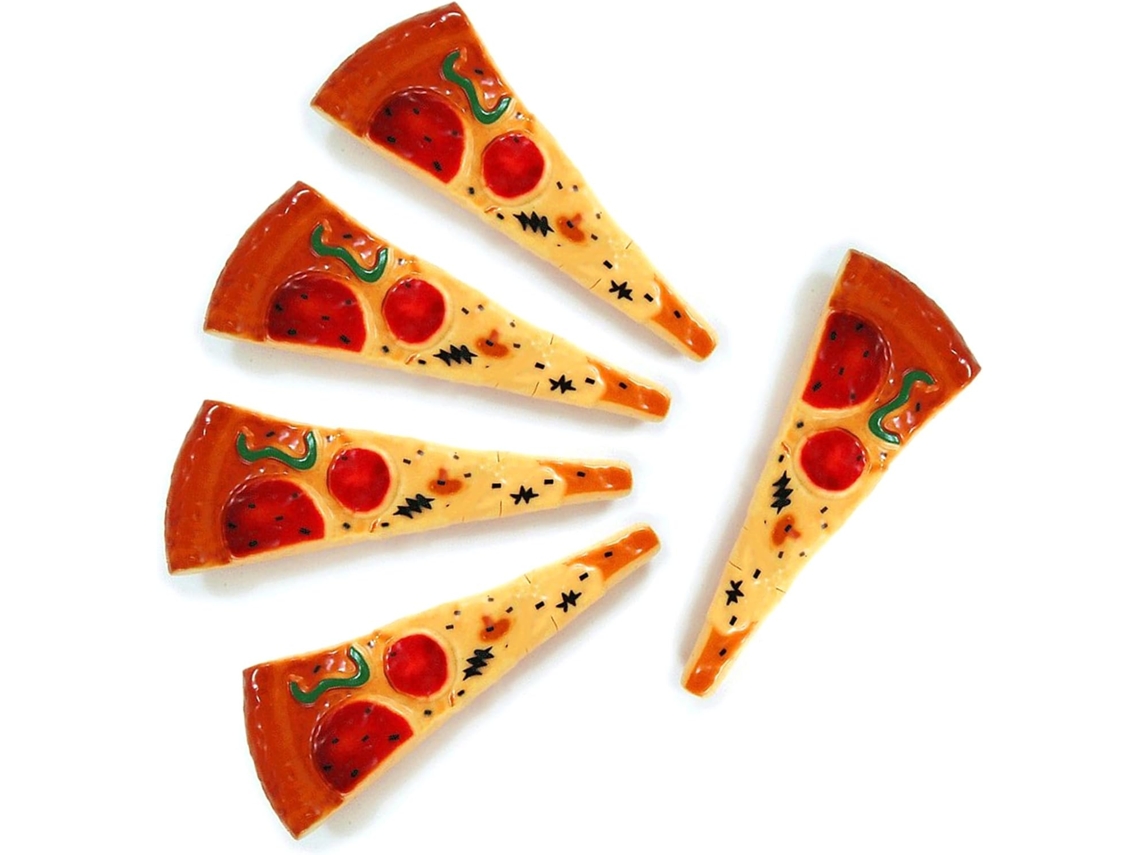 Conjunto de 5 Canetas Esferográficas em Formato de Pizza com Adesivo, Pretas, Escrita Suave. SFUSHOS