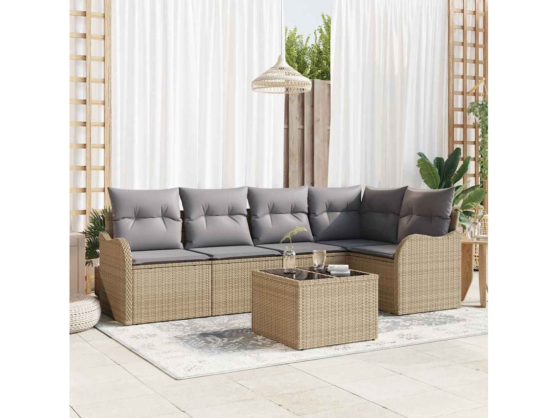 Vidaxl Conjunto De Sofá De Jardim 6 Unid. Bege Vime Pe