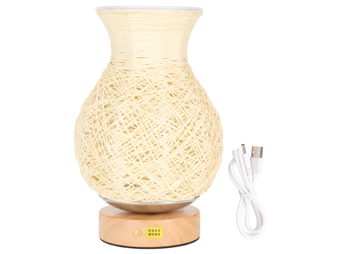 Rebe-lámpara De Mesa De Noche De Ratán Con Vaso Cargable Usb 1600mah Luz Cálida Regulable Led Para Hogar