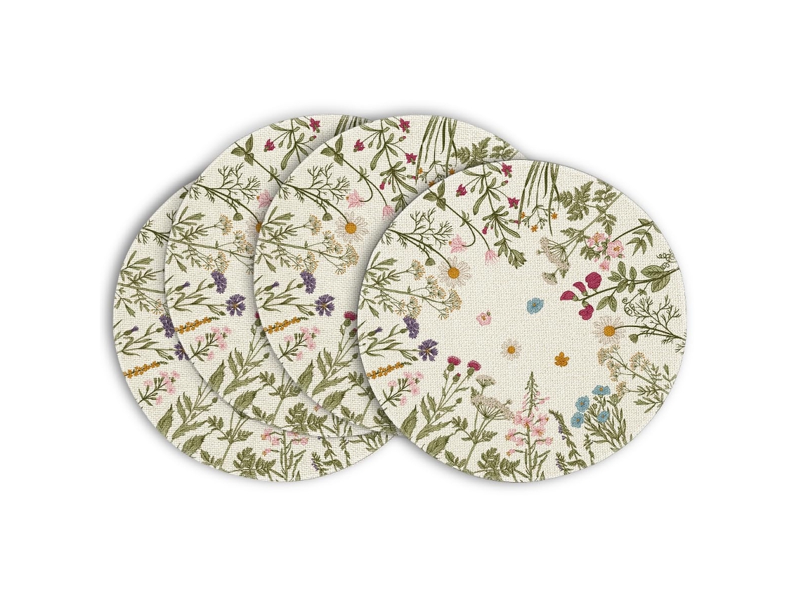 Conjunto 4 Individuais Flores - Bases Mesa - Decoração Mesa - 38×38 Cm - Linho